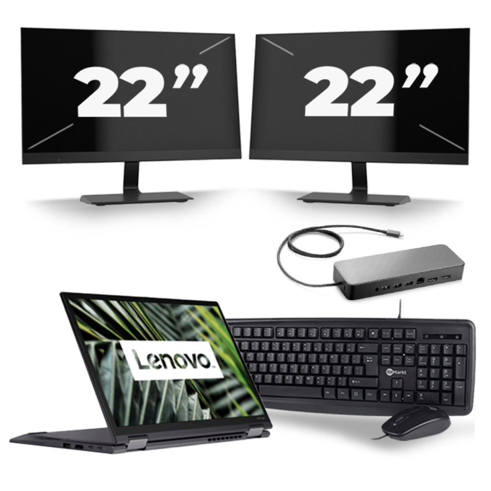 Lenovo ThinkPad X13 Yoga G1 - Intel Core i7-10e Generatie - 13 inch - Touch - 16GB RAM - 256GB SSD - Windows 11 Home + 2x 22 inch Monitor