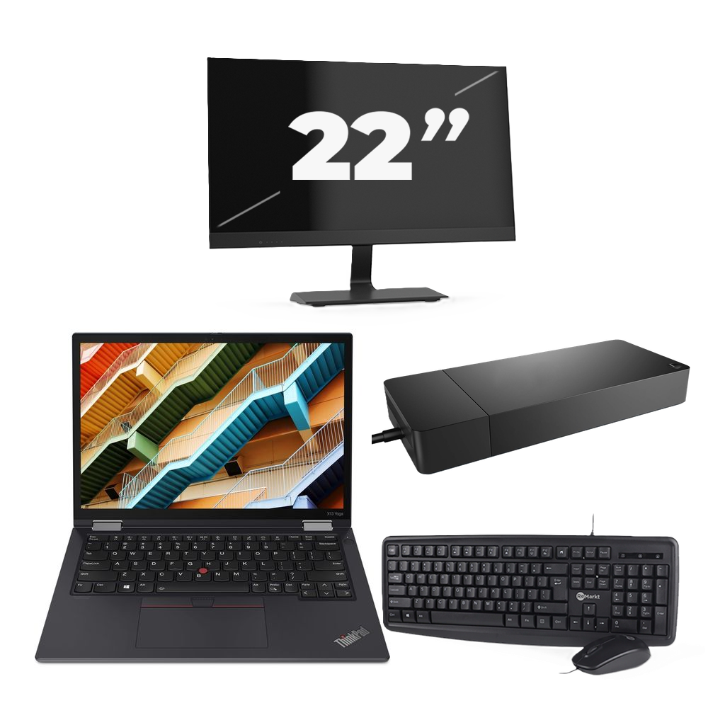 Lenovo ThinkPad X13 Yoga Gen 2 - Intel Core i5-11e Generatie - 13 inch - 16GB RAM - 256GB SSD - Windows 11 Home + 1x 22 inch Monitor