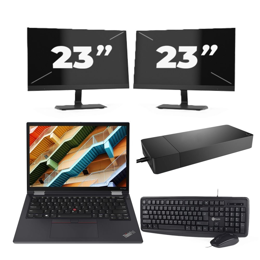 Lenovo ThinkPad X13 Yoga Gen 2 - Intel Core i5-11e Generatie - 13 inch - 16GB RAM - 256GB SSD - Windows 11 Home + 2x 23 inch Monitor