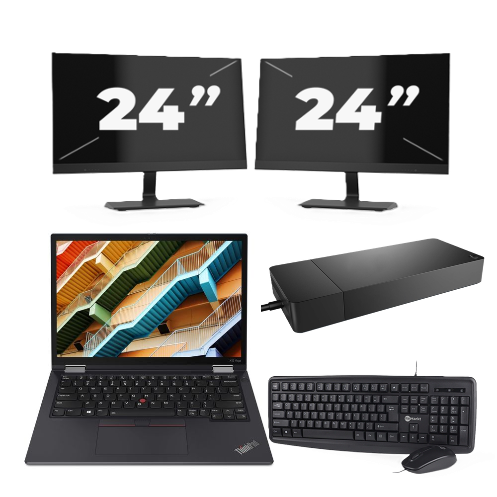 Lenovo ThinkPad X13 Yoga Gen 2 - Intel Core i5-11e Generatie - 13 inch - 16GB RAM - 256GB SSD - Windows 11 Home + 2x 24 inch Monitor