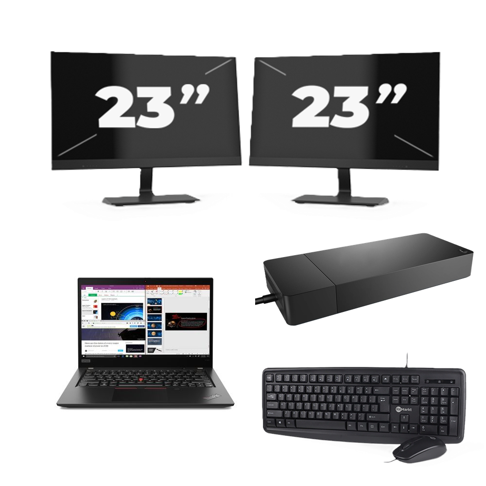 Lenovo ThinkPad X395 - AMD Ryzen 5 PRO 3500U - 13 inch - 8GB RAM - 256GB SSD - Windows 11 Home + 2x 23 inch Monitor