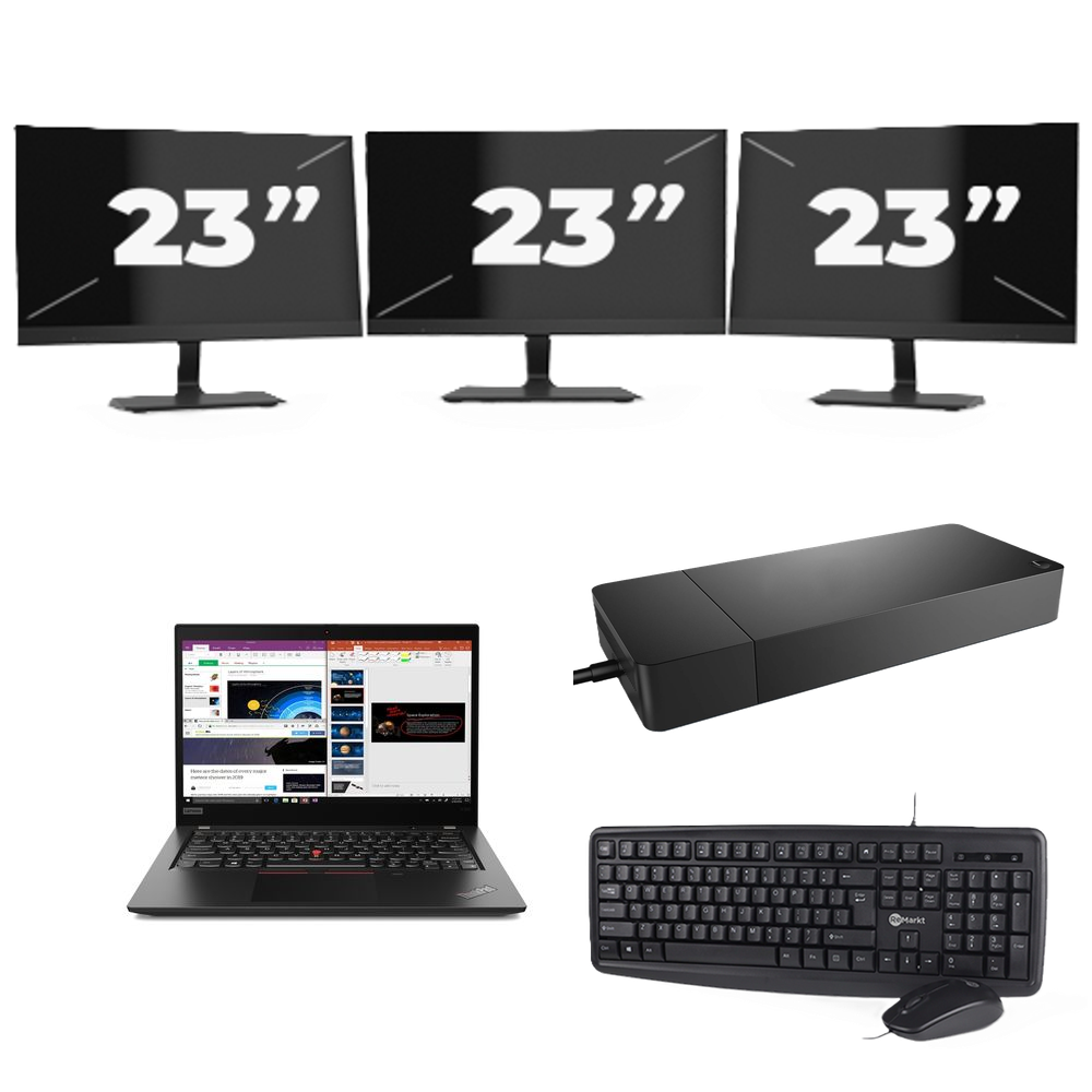 Lenovo ThinkPad X395 - AMD Ryzen 5 PRO 3500U - 13 inch - 8GB RAM - 256GB SSD - Windows 11 Home + 3x 23 inch Monitor