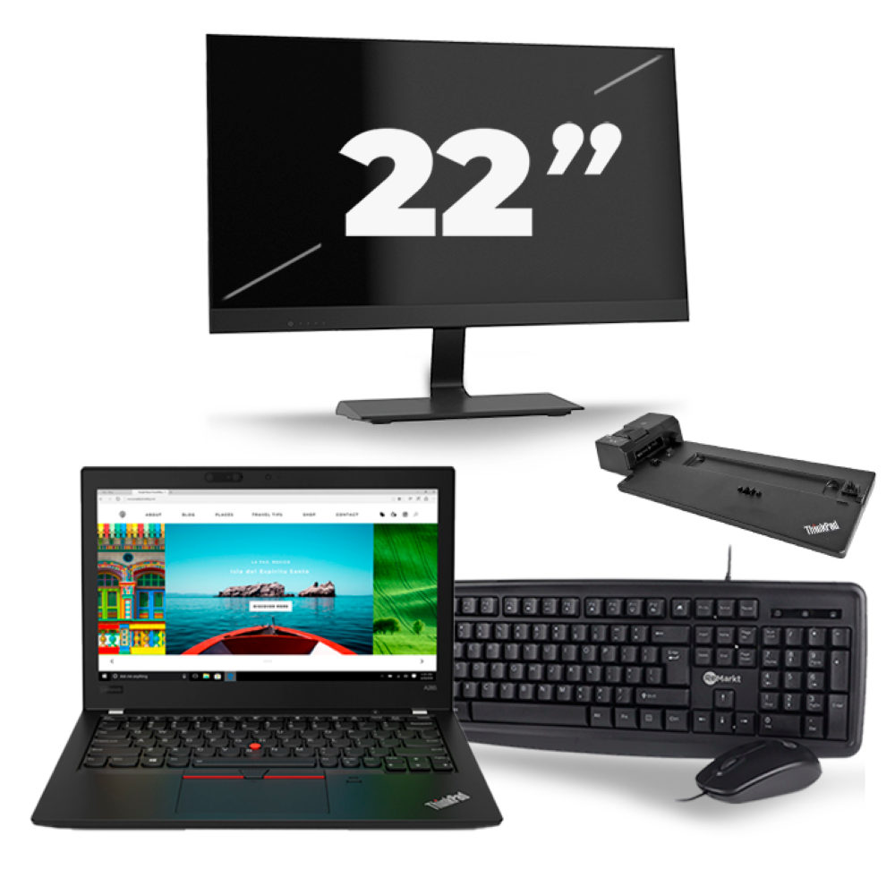 Lenovo Thinkpad A285 - AMD Ryzen 5 2500U - 12 inch - 8GB RAM - 256GB SSD - Windows 10 + 1x 22 inch Monitor
