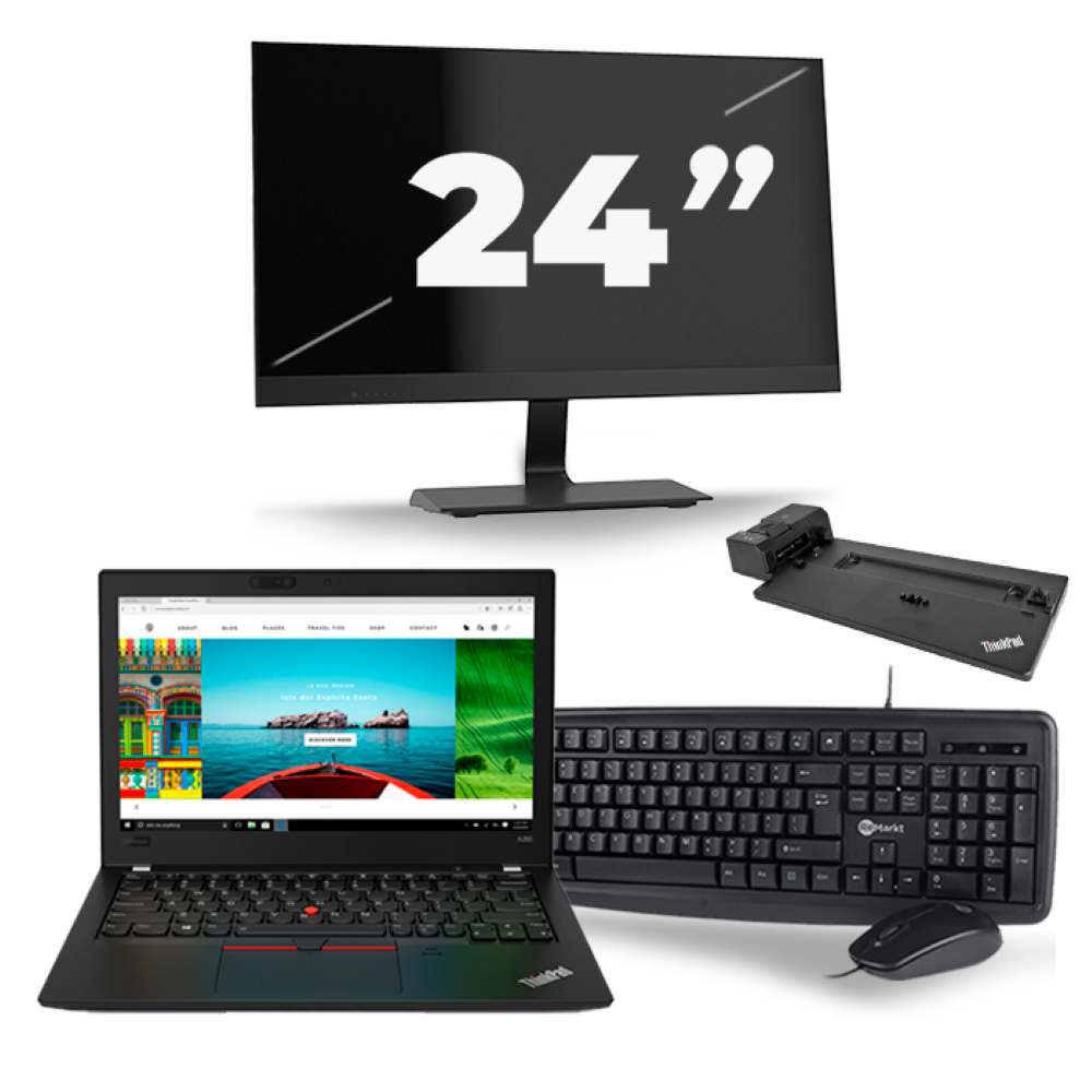 Lenovo Thinkpad A285 - AMD Ryzen 5 2500U - 12 inch - 8GB RAM - 256GB SSD - Windows 10 + 1x 24 inch Monitor