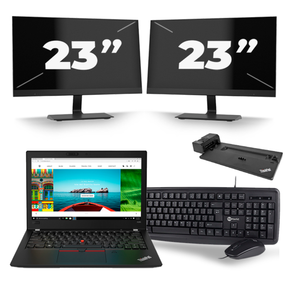 Lenovo Thinkpad A285 - AMD Ryzen 5 2500U - 12 inch - 8GB RAM - 256GB SSD - Windows 10 + 2x 23 inch Monitor