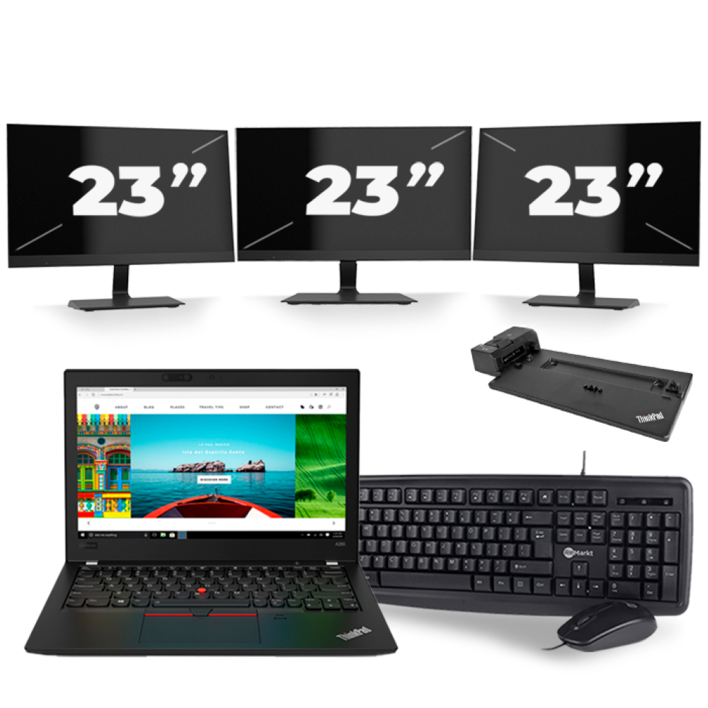 Lenovo Thinkpad A285 - AMD Ryzen 5 2500U - 12 inch - 8GB RAM - 256GB SSD - Windows 10 + 3x 23 inch Monitor