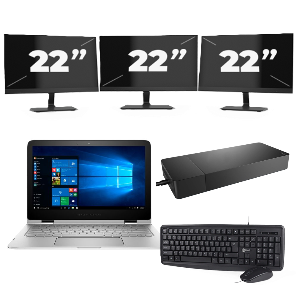 Lenovo Thinkpad E14 G2 - Intel Core i5-11e Generatie - 14 inch - 8GB RAM - 256GB SSD - Windows 11 Home + 3x 22 inch Monitor