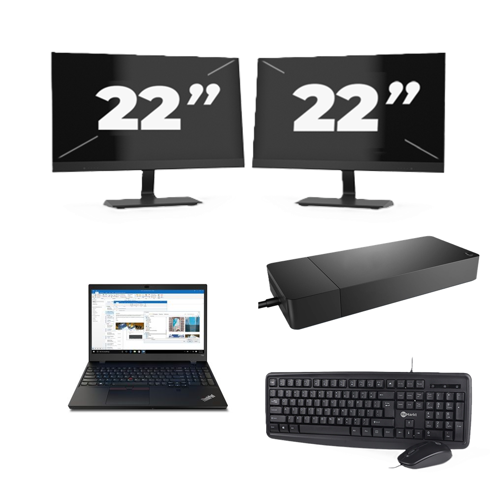 Lenovo Thinkpad T15p - Intel Core i7-10e Generatie - 15 inch - 8GB RAM - 256GB SSD - Windows 11 Home + 2x 22 inch Monitor