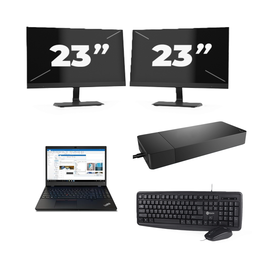 Lenovo Thinkpad T15p - Intel Core i7-10e Generatie - 15 inch - 8GB RAM - 256GB SSD - Windows 11 Home + 2x 23 inch Monitor
