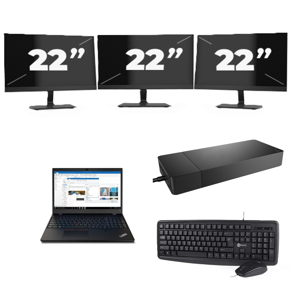 Lenovo Thinkpad T15p - Intel Core i7-10e Generatie - 15 inch - 8GB RAM - 256GB SSD - Windows 11 Home + 3x 22 inch Monitor