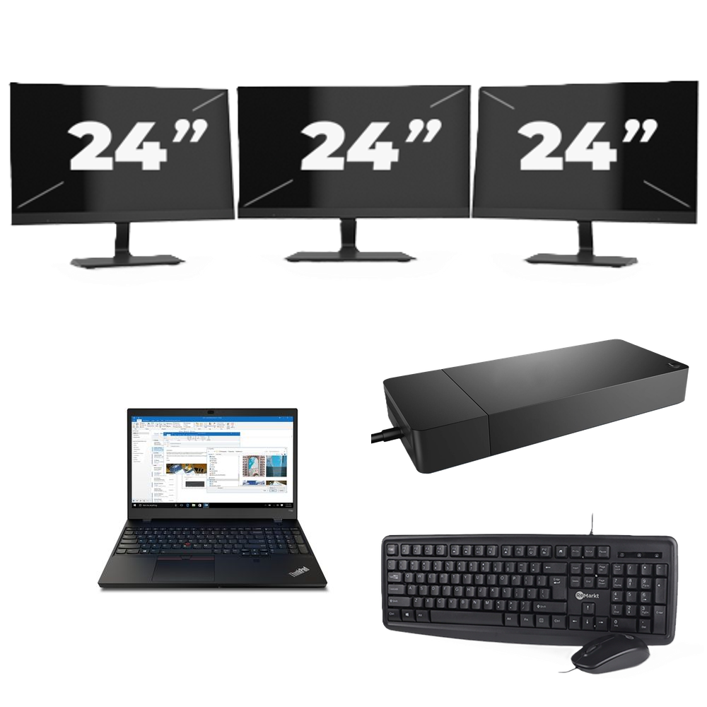 Lenovo Thinkpad T15p - Intel Core i7-10e Generatie - 15 inch - 8GB RAM - 256GB SSD - Windows 11 Home + 3x 24 inch Monitor