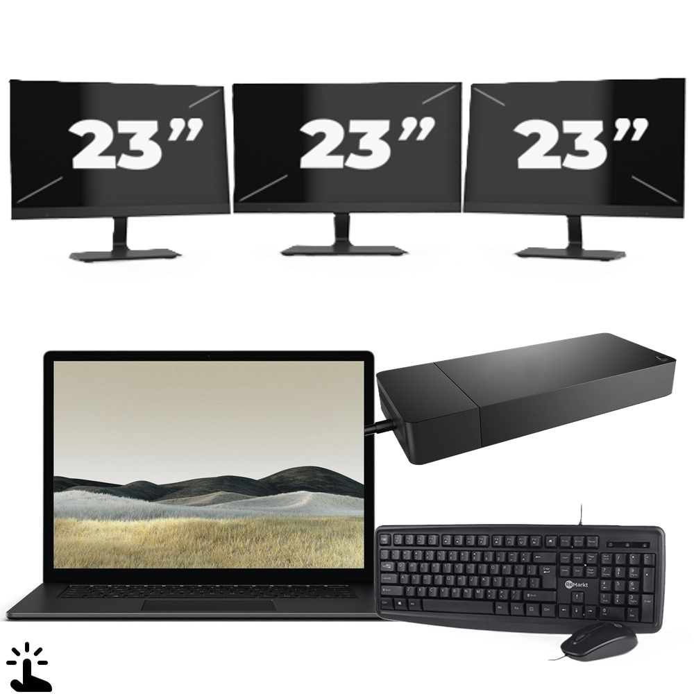 Microsoft Surface Laptop 3 - Intel Core i5-10e Generatie - 13 inch - Touch - 8GB RAM - 128GB SSD - Windows 11 Home + 3x 23 inch Monitor