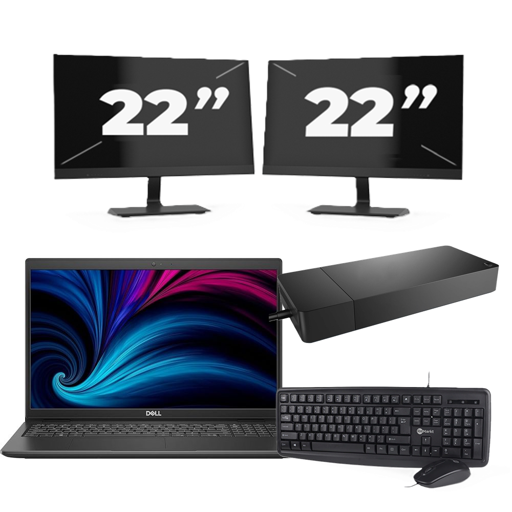 Dell Latitude 3520 - Intel Core i5-11e Generatie - 15 inch - 8GB RAM - 256GB SSD - Windows 11 Home + 2x 22 inch Monitor