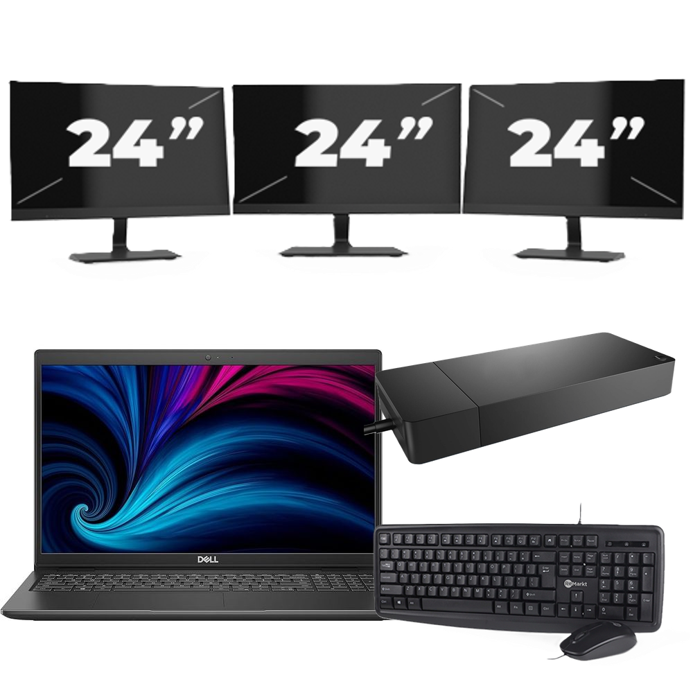 Dell Latitude 3520 - Intel Core i5-11e Generatie - 15 inch - 8GB RAM - 256GB SSD - Windows 11 Home + 3x 24 inch Monitor