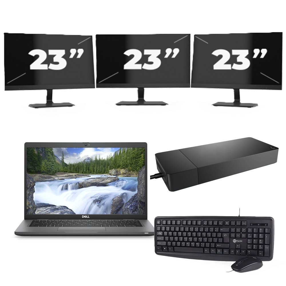 Dell Latitude 7330 - Intel Core i5-12e Generatie - 13 inch - 16GB RAM - 256GB SSD - Windows 11 Home + 3x 23 inch Monitor