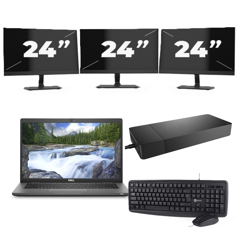 Dell Latitude 7330 - Intel Core i5-12e Generatie - 13 inch - 16GB RAM - 256GB SSD - Windows 11 Home + 3x 24 inch Monitor