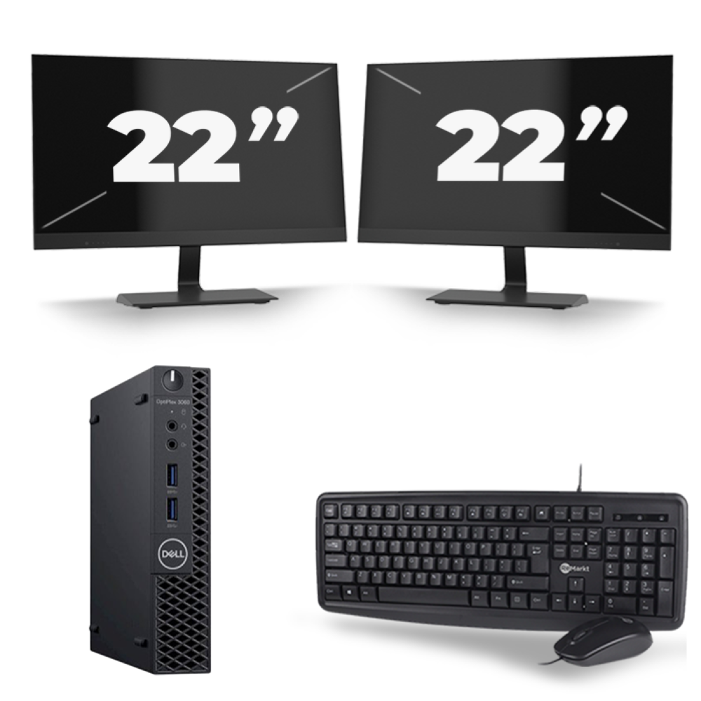 Dell Optiplex 3060 Micro USFF - Intel Core i5-8e Generatie - 8GB RAM - 256GB SSD - Windows 11 + 2x 22 inch Monitor