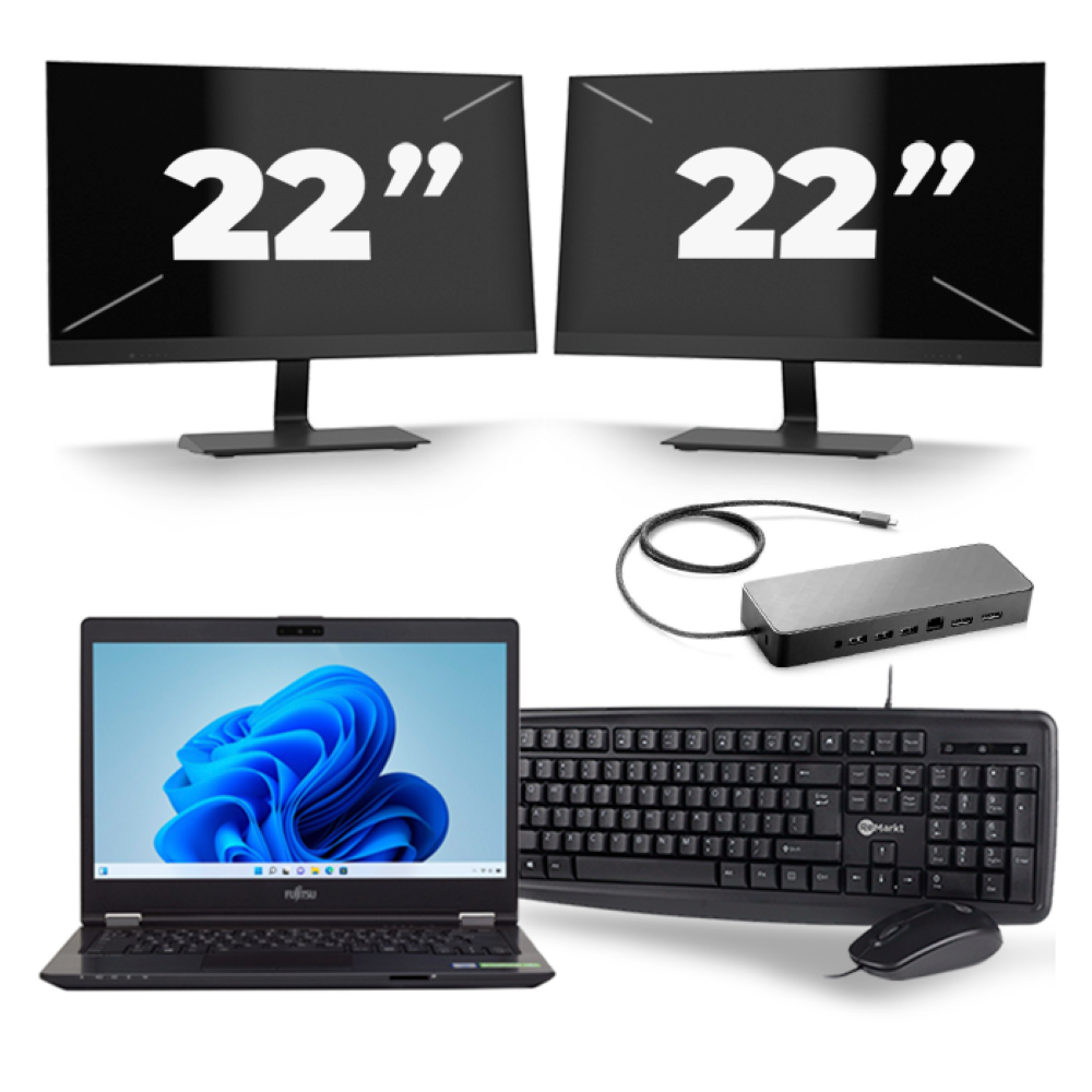 Fujitsu LifeBook U749 - Intel Core i5-8e Generatie - 14 inch - 8GB RAM - 256GB SSD - Windows 11 + 2x 22 inch Monitor
