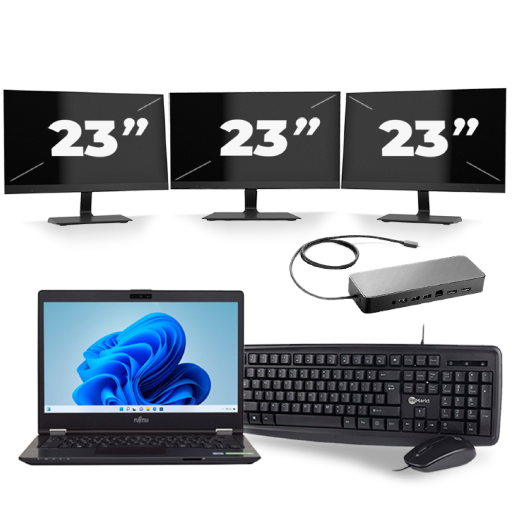 Fujitsu LifeBook U749 - Intel Core i5-8e Generatie - 14 inch - 8GB RAM - 256GB SSD - Windows 11 + 3x 23 inch Monitor