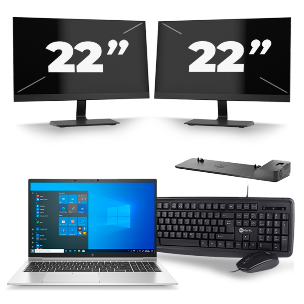 HP EliteBook 850 G8 - Intel Core i5-11e Generatie - 15 inch - 8GB RAM - 256GB SSD - Windows 11 + 2x 22 inch Monitor