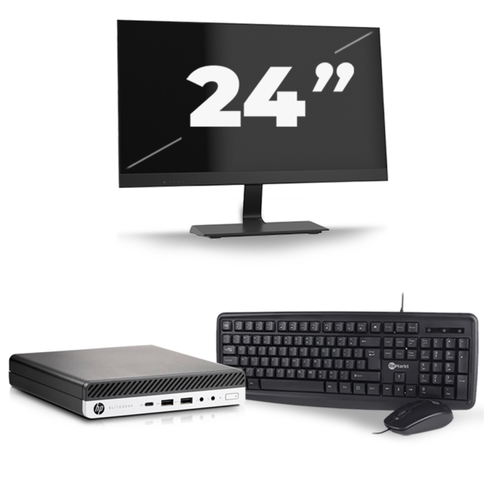 HP EliteDesk 800 G5 USFF - Intel Core i5-9e Generatie - 8GB RAM - 256GB SSD - Windows 11 + 1x 24 inch Monitor