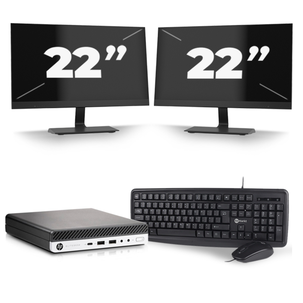 HP EliteDesk 800 G5 USFF - Intel Core i5-9e Generatie - 8GB RAM - 256GB SSD - Windows 11 + 2x 22 inch Monitor