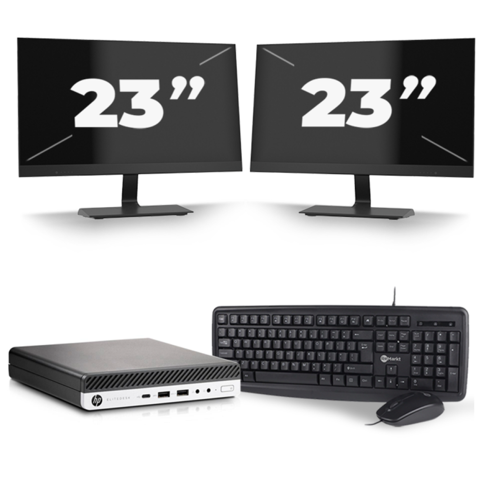 HP EliteDesk 800 G5 USFF - Intel Core i5-9e Generatie - 8GB RAM - 256GB SSD - Windows 11 + 2x 23 inch Monitor