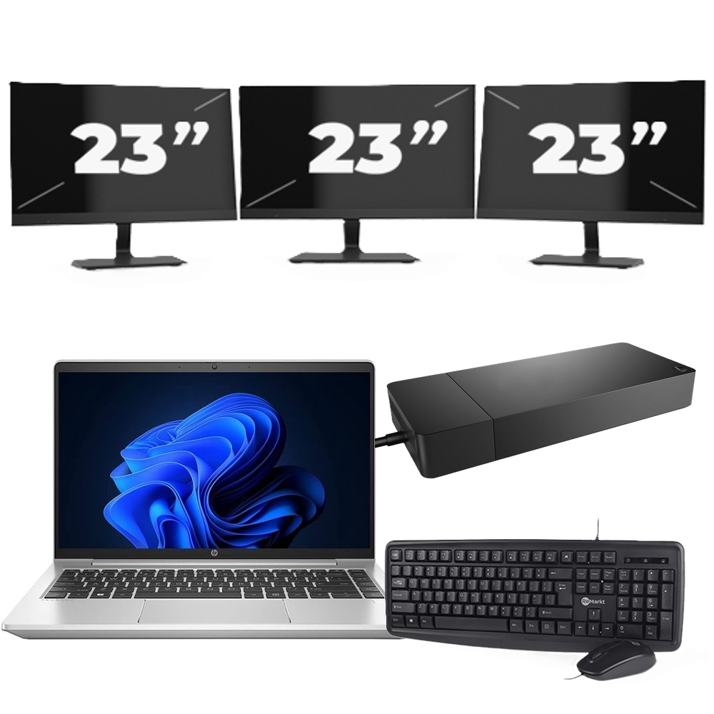 HP ProBook 440 G9 - Intel Core i5-12e Generatie - 14 inch - 8GB RAM - 256GB SSD - Windows 11 Home + 3x 23 inch Monitor