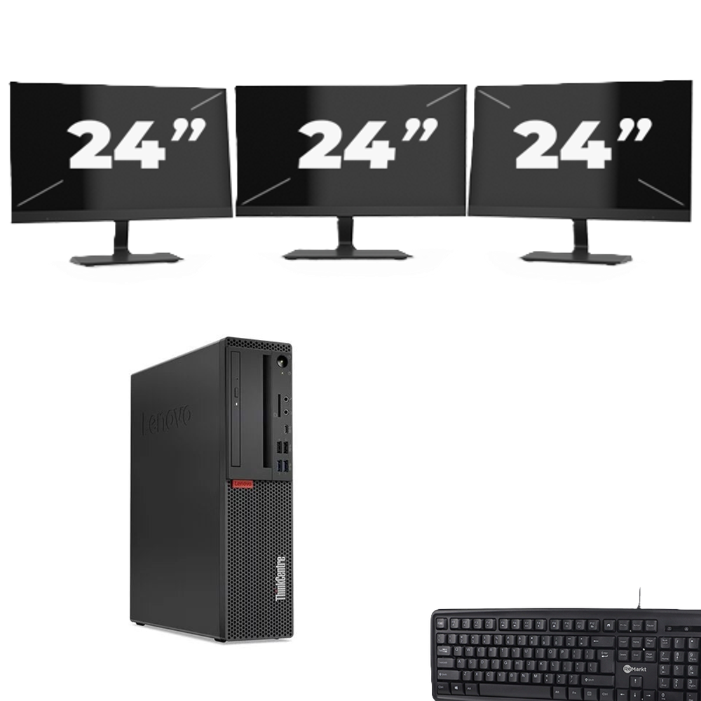 Lenovo ThinkCentre M720s SFF - Intel Core i7-9e Generatie - 8GB RAM - 256GB SSD - Windows 11 + 3x 24 inch Monitor