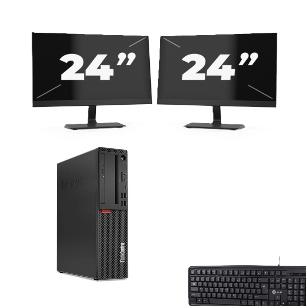 Lenovo ThinkCentre M720s SFF - Intel Core i3-9e Generatie - 8GB RAM - 256GB SSD - Windows 11 + 2x 24 inch Monitor
