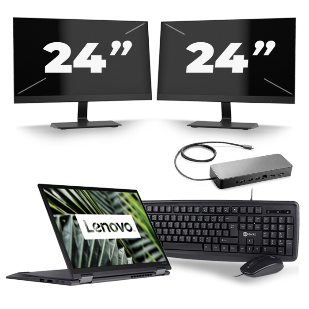 Lenovo ThinkPad X13 Yoga G1 - Intel Core i7-10e Generatie - 13 inch - Touch - 16GB RAM - 256GB SSD - Windows 11 Home + 2x 24 inch Monitor